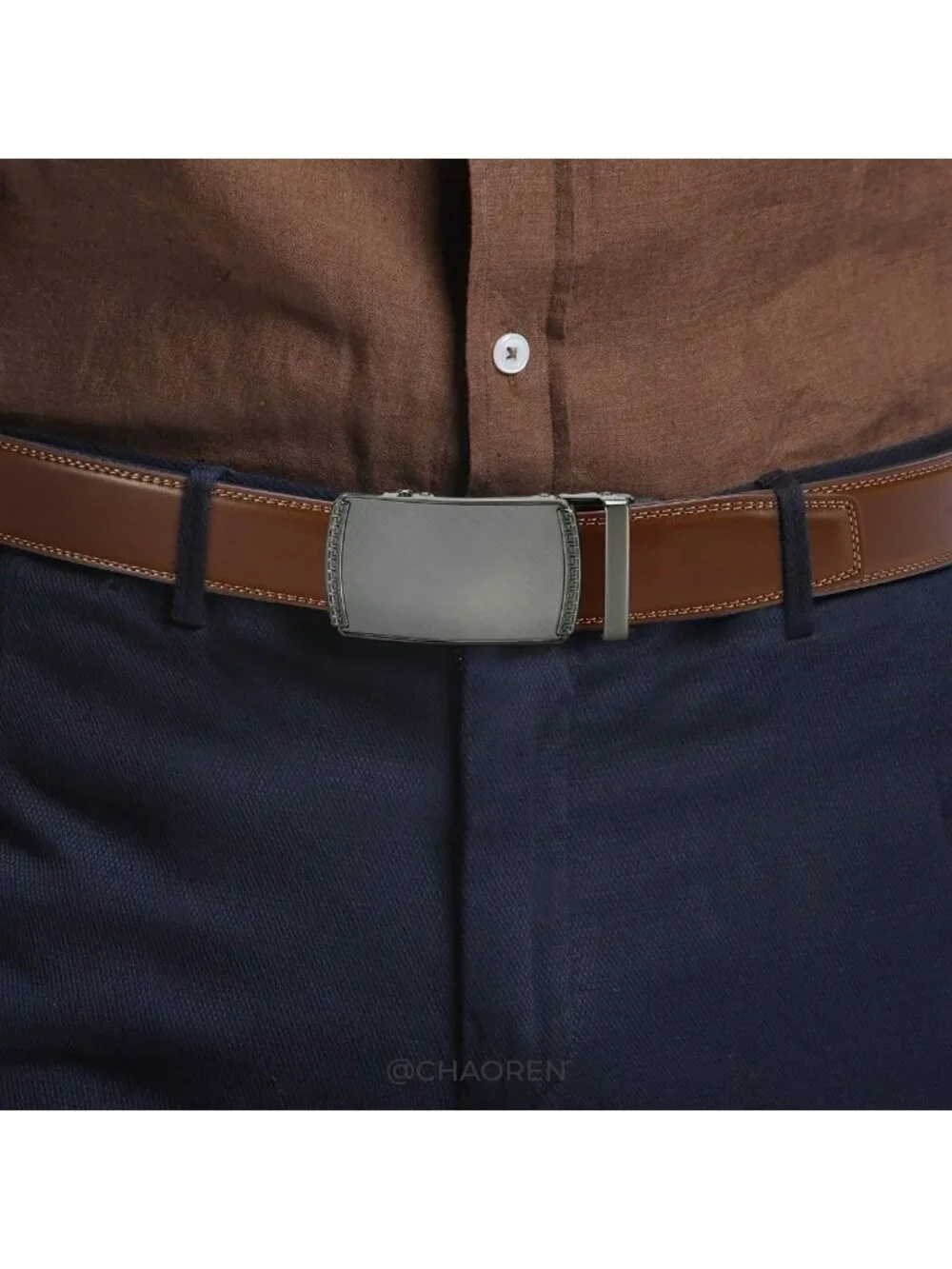Men's Leather Ratchet Belt - Customizable Fit, Smooth Sliding, Micro-Adjustable